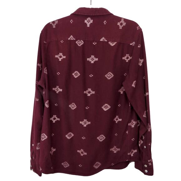 Arizona Men's Burgundy Tribal Gorpcore Campcore Casual Button Down Shirt Medium - Picture 2 of 6